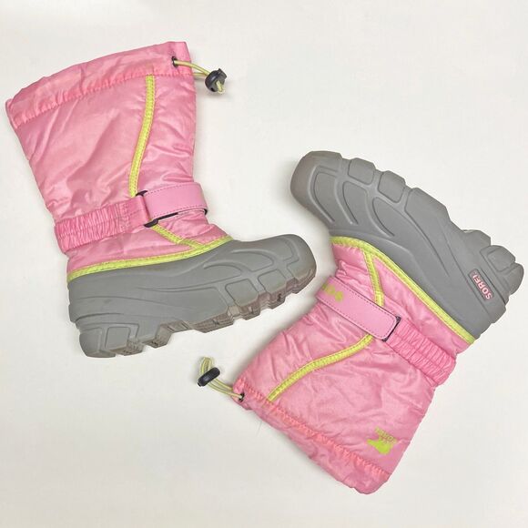 Sorel Kids' Flurry Snow Boots Size 1 Pink Gray Waterproof Felt Liner NY1965 - Picture 2 of 9